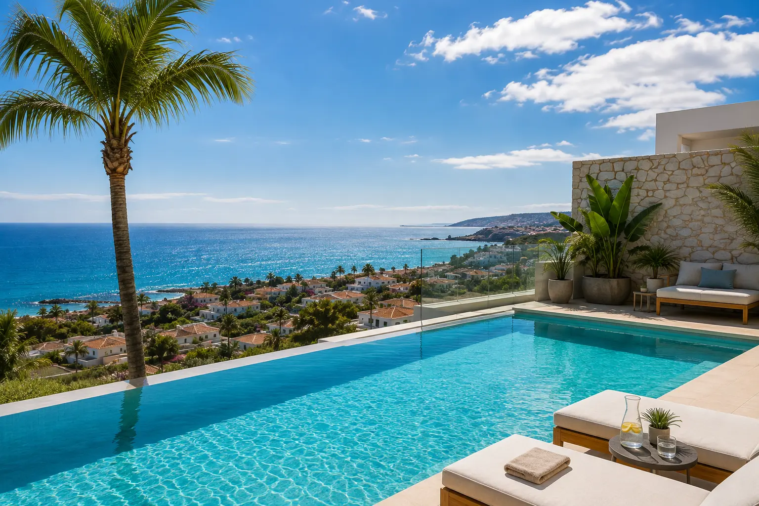 Communal pool and sun terrace of a small residential complex in Gran Canaria